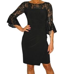 Lauren Ralph Lauren Lace 3/4 Bell Sleeves Midi Dress Size 0 Black